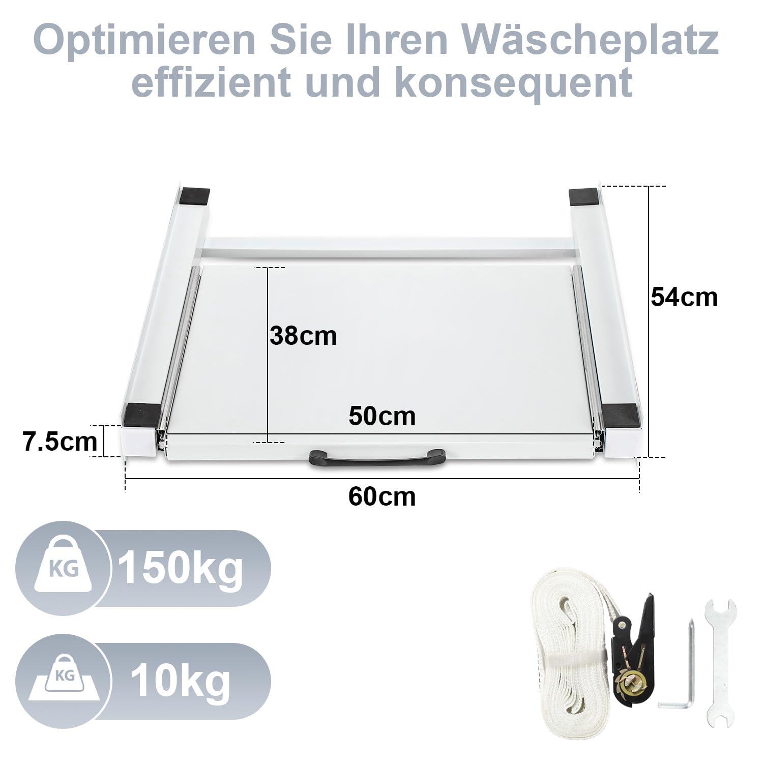 2X Zwischenbaurahmen für Trockner und Waschmaschine, Zwischenbausatz mit Auszug als Ablage für Waschmaschinen und Trockner | Passend für 60x60 cm Geräte