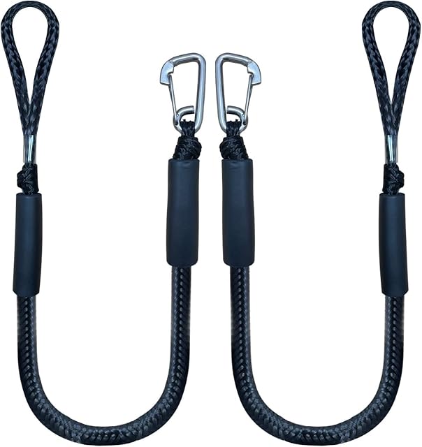 Bungee Dock Line with Hook , Black Mooring Rope for Boat 4 ft 2 Pack & Black