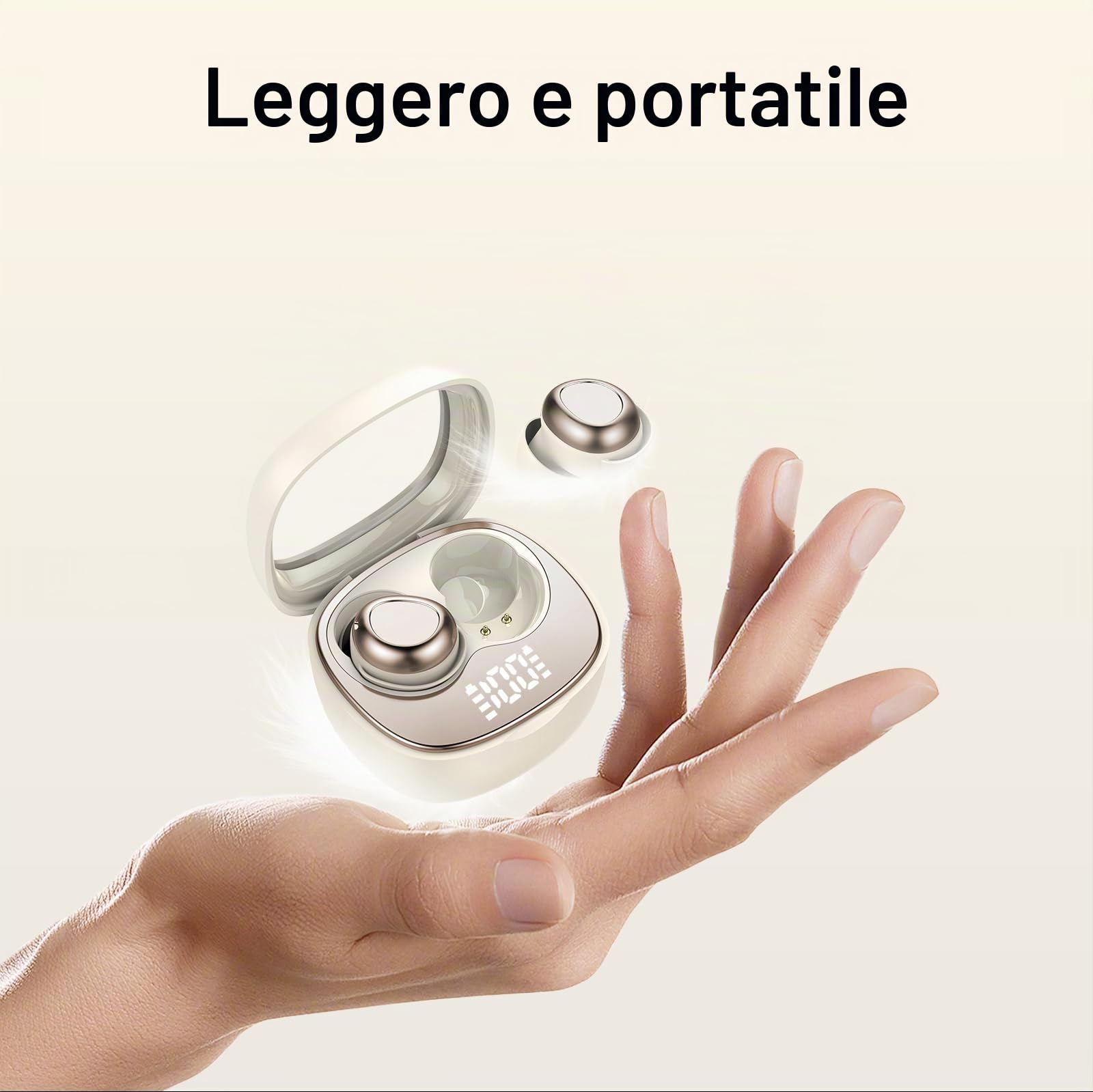 Doubc Mini cuffie per dormire, Bluetooth 5.4, in-ear, senza fili, con 25 ore di autonomia, morbide, suono delicato, comode da indossare, senza sensazione di pressione, beige