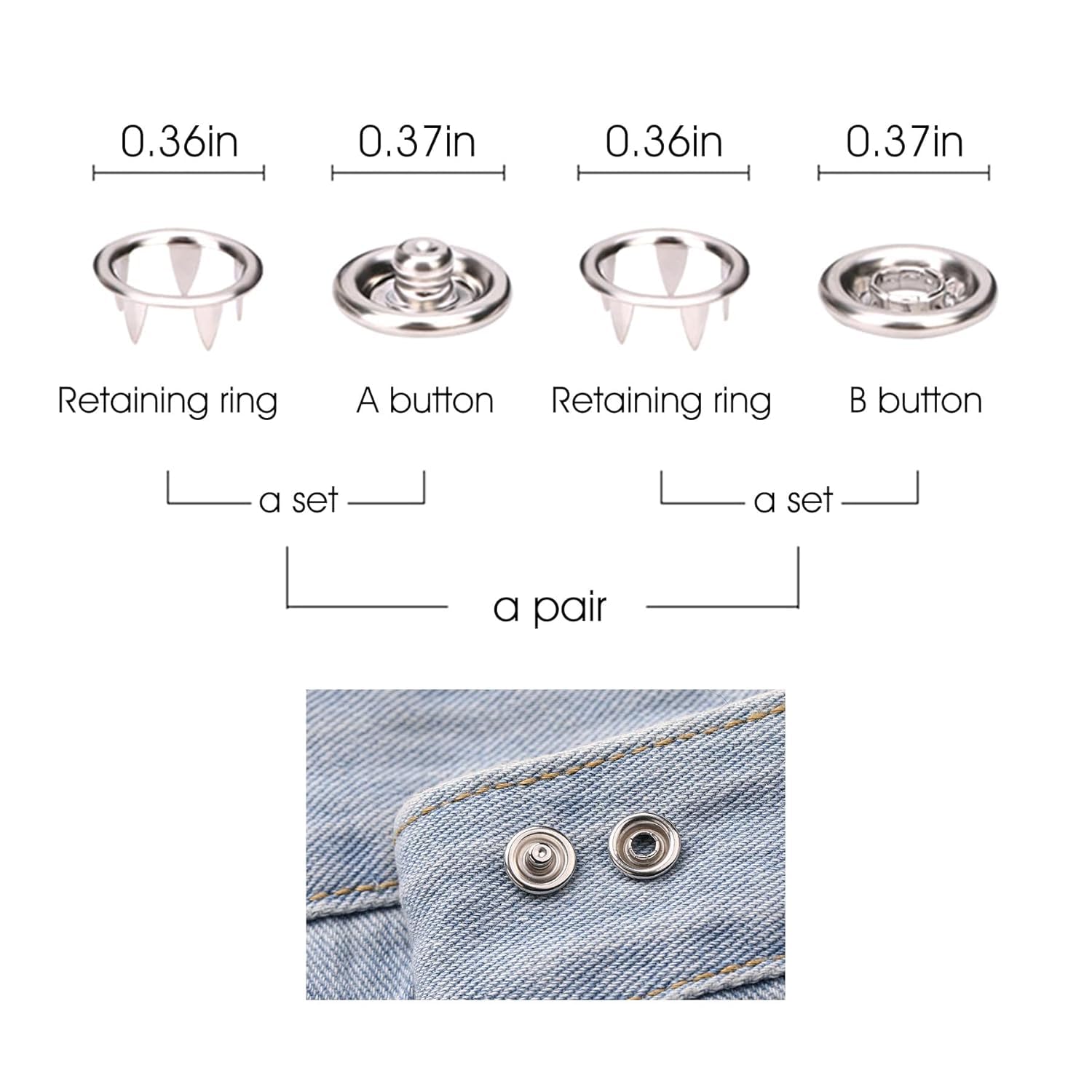 KD ZONE Metal Snap Button Fasteners Kit – 100 Sets (400 PCS, 9.5mm) with Press Pliers Tool – Silver Snaps for Sewing, DIY Crafts, Clothes, Hats, Bags – Easy to Use Snap Kit for Handmade Projects and Repairs 1