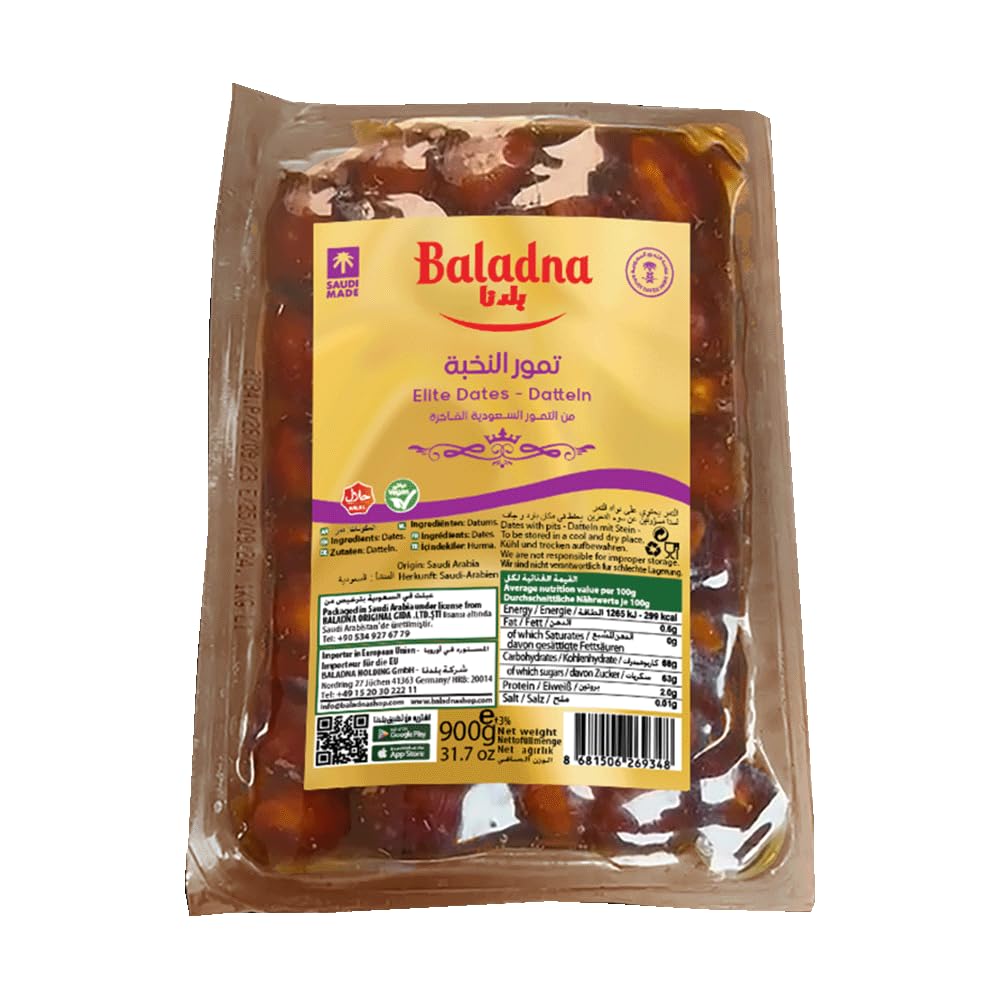 Baladna Elite Datteln vakuumiert 8 x 900 g | Premium Dates mit natürlicher Süße | Weiche Datteln für Snacks, Backen & Desserts | Vegan & Halal
