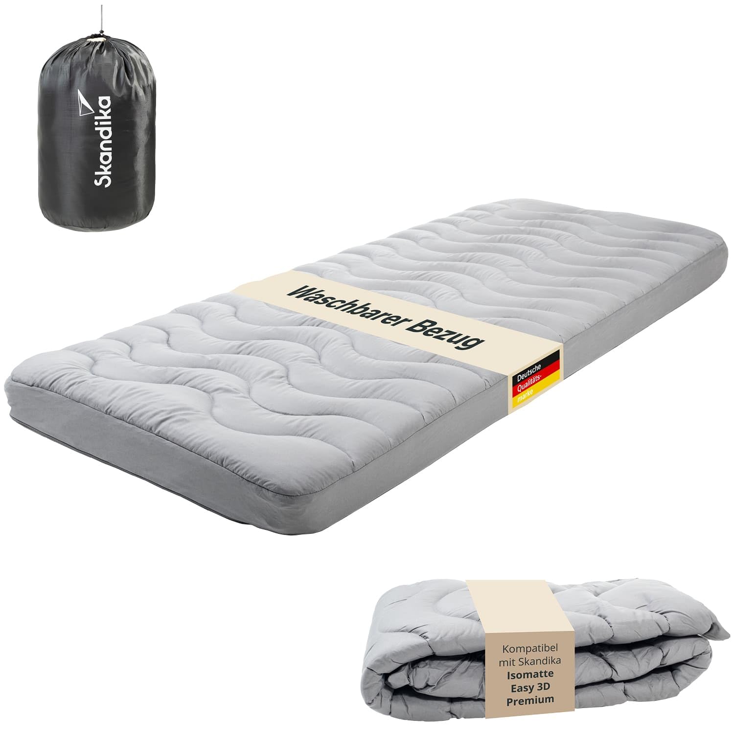 Skandika Pokrowiec na karimatę Easy 3D Premium | nakładka na materac, 195 x 80 x 10 cm, wypełnienie poliestrowe, miękka, oddychająca, nadaje się do prania, z zamkiem błyskawicznym, nakładka na materac