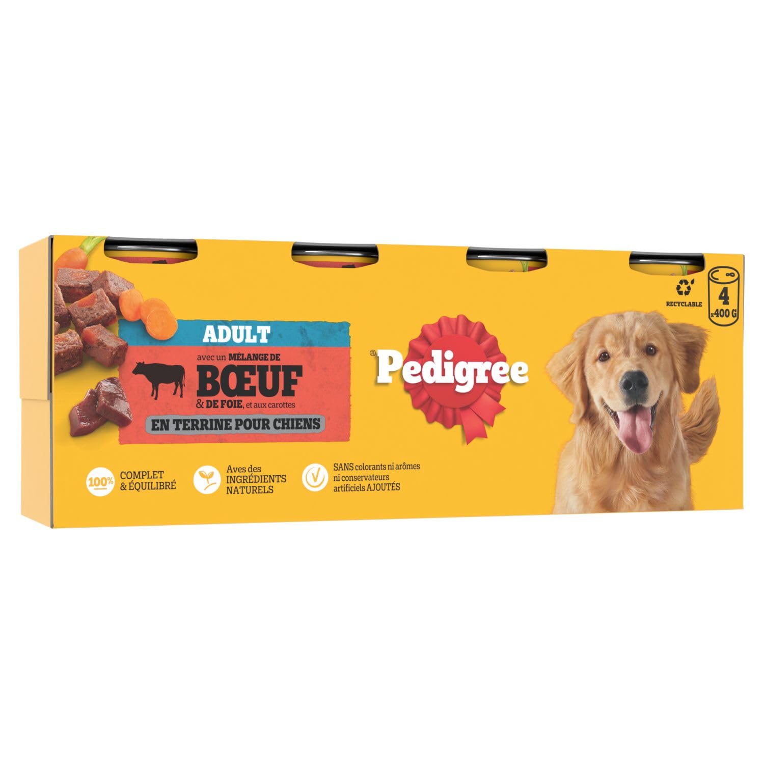 PEDIGREE Repas pour Chien - Boîtes en terrine au Boeuf et aux Carottes Adulte 6x4x400g