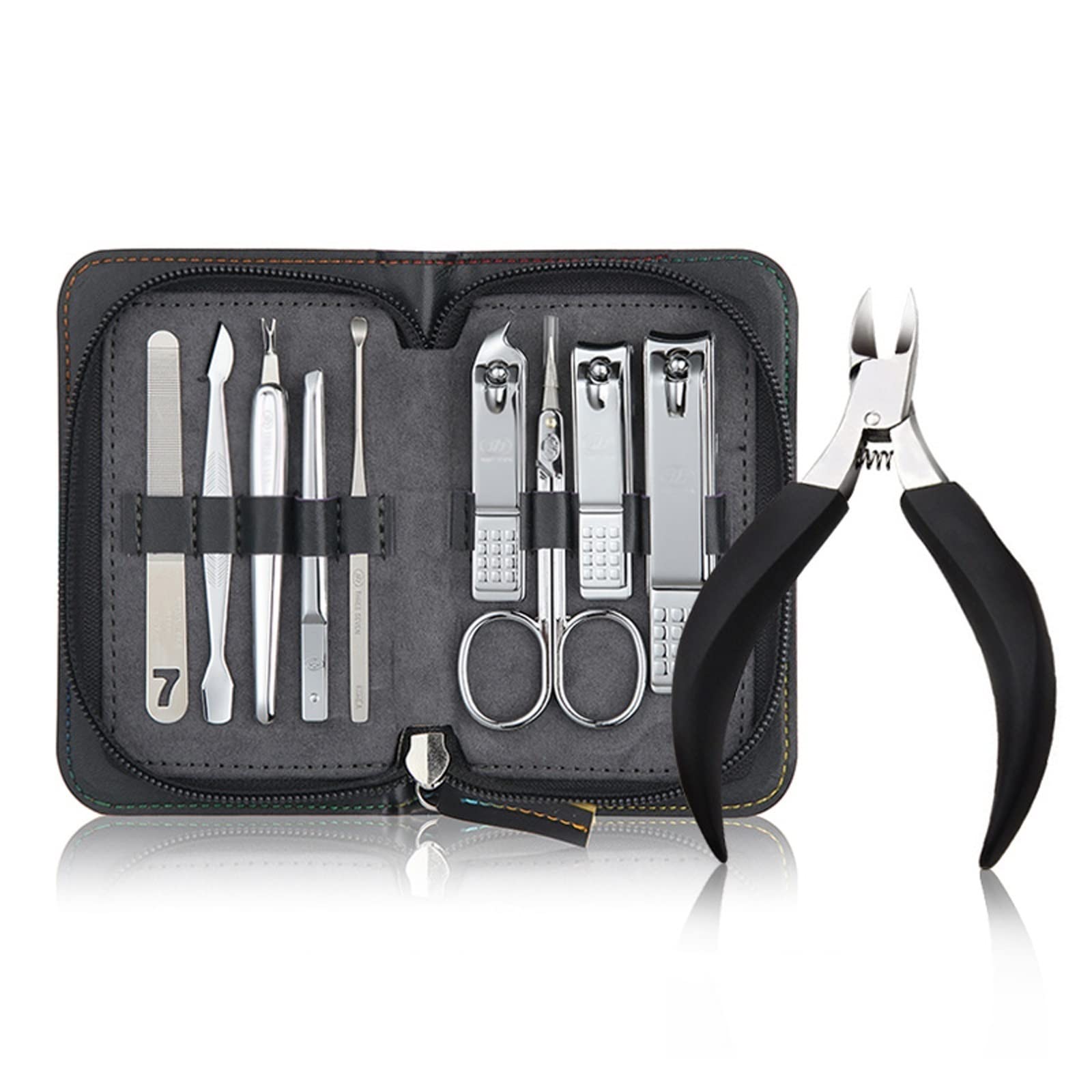 Juego De Cortauñas Kit de pedicura de clavijas de clavos de 10 piezas Manicura de acero inoxidable Herramienta de cuidado de uñas de clavos con estuche de viaje portátil (negro/marrón) Juego de uñas (