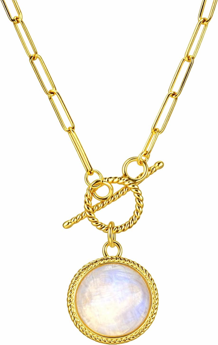 Gempires Gemstone Coin Front Toggle Pendant Necklace for Women with Gold Paperclip Chain, Natural Crystal Pendant with Toggle Clasp, Handcrafted Perfect Jewelry Gift for her