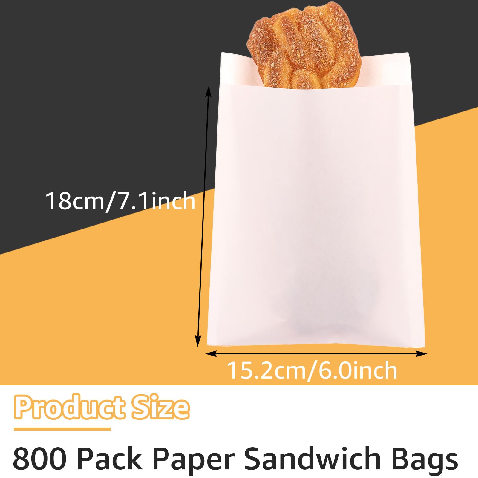 Lot de 800 sacs à sandwich en papier ciré de 20,3 x 15,2 cm, sacs en papier ciré sulfurisé pour biscuits, boulangerie, nourriture, sandwich, collations, biscuits, bonbons et plus encore