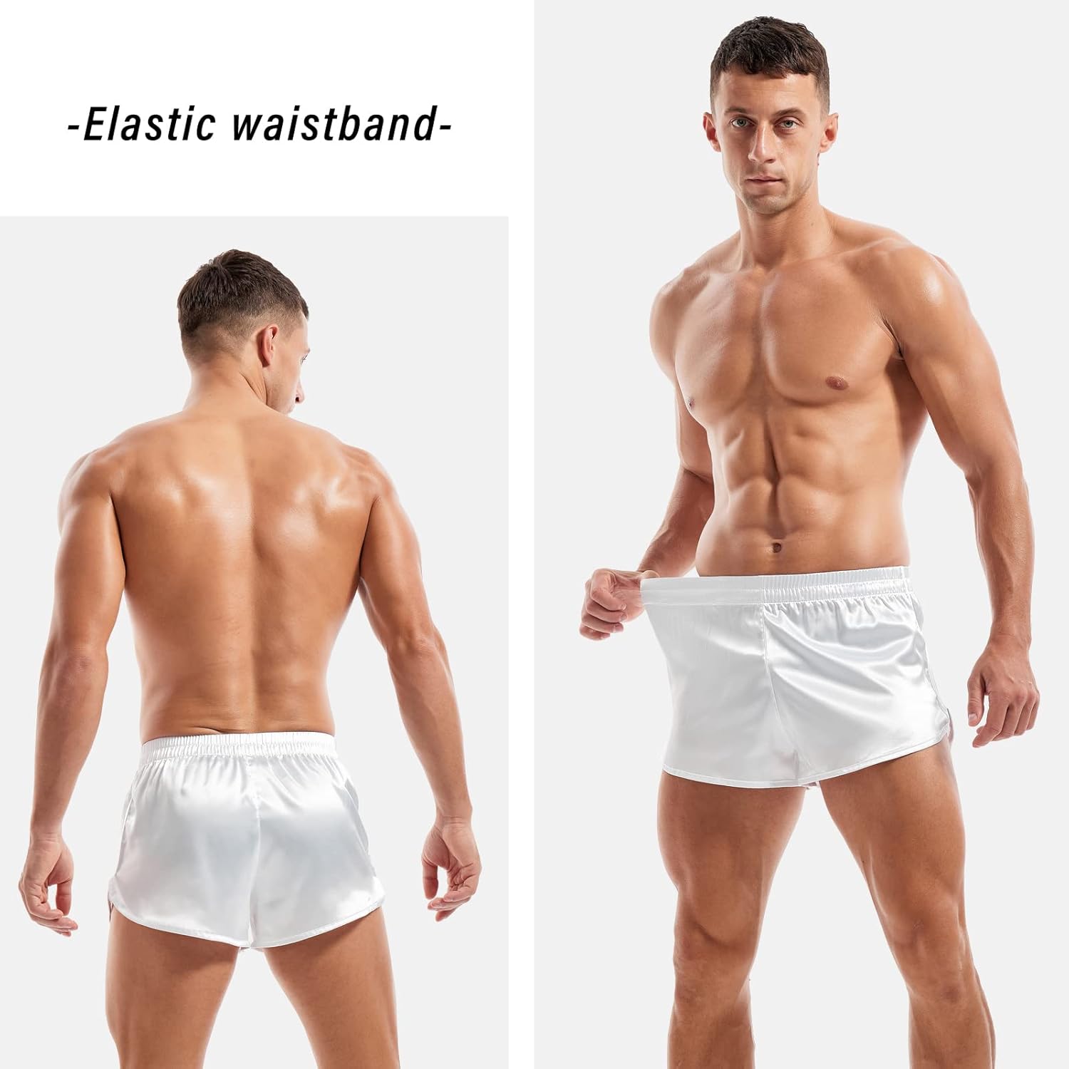 AMY COULEE Mens Satin Shorts Silk Boxers Sexy Split Side Lounge Shorts 3 Inch Pajama Bottoms - Image 4