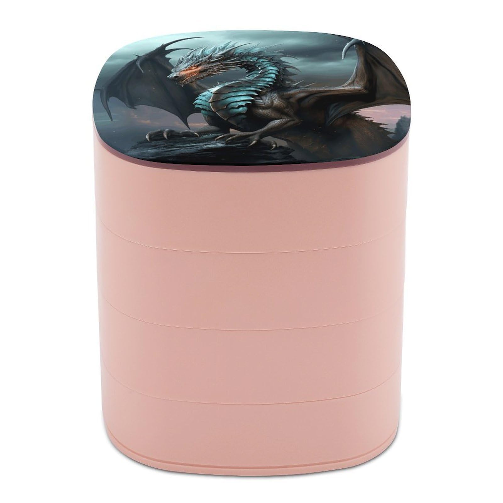VstaDank Cool Dragon Jewelry Box with Mirror Travel Small Jewelry Case for Women 4-Layer Rotatable Jewelry Organizer Storage Box Portable Jewelry Storage Case for Rings Earrings
