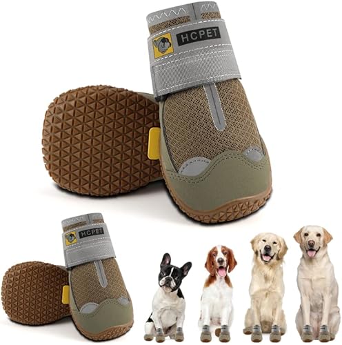Hcpet Dog Boots Breathable Dog Shoes for Medium Large Dogs, Anti-Slip Dog Booties Paw Protector for for Hot Pavement Winter Snow Hiking with Reflective Straps 4PCS