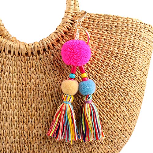 QTMY GroÃŸe Pompom-Perlen, Quaste, Boho, langer Taschenanhänger, Schlüsselanhänger, für Damen, börse, Handtasche, Dekoration - - 18 cm Cover