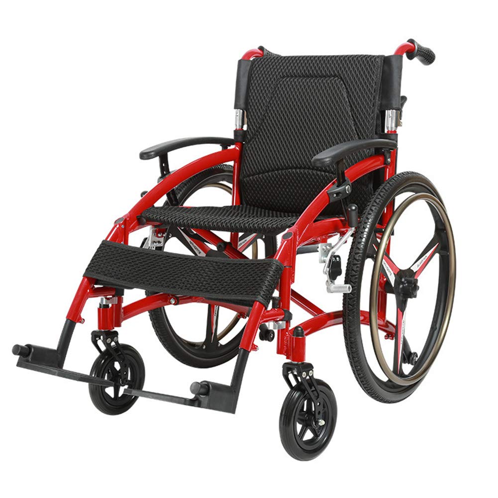 Silla de ruedas autopropulsada para acompañante de silla de ruedas de deporte de ocio, aluminio ultraligero plegable cómodo malla transpirable coche de viaje manual