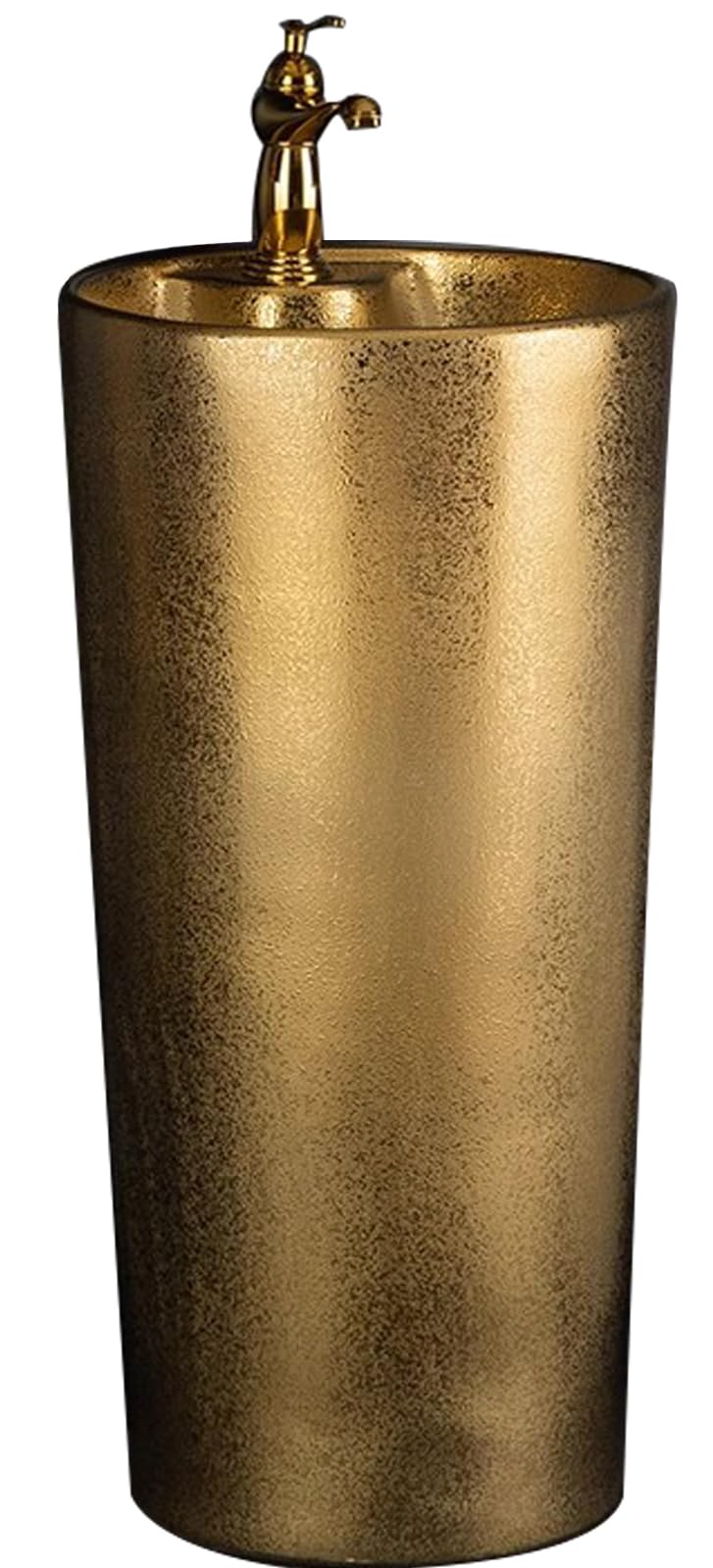 TIANQIHAO Freestanding Pedestal Vessel Sink Small Ceramic Column Washbasin Art Washbasin Gold Pedestal Lavatory Sink Round Bathroom Sink With Faucet And Drain Combo