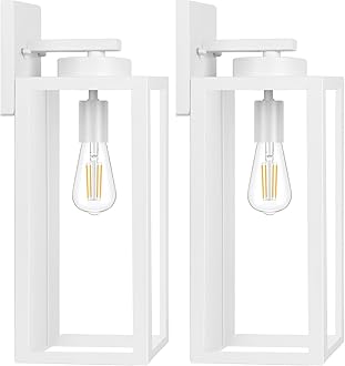 Large Size Outdoor Wall Light Fixtures, Exterior Lighting Fixtures Porch Sconces Wall Mounted, Waterproof White Outdoor Wall Lanterns Lamps, Outside Lights for House Patio Front Door Entryway, 2-Pack