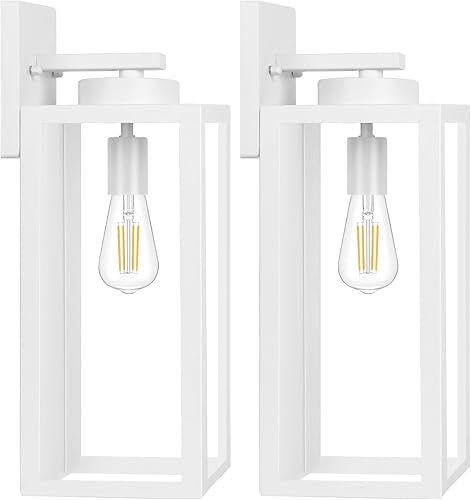 Vista 15 de BesLowe 2-Pack Outdoor Wall Light Fixtures, Exterior Waterproof Wall Lanterns, Porch Sconces Wall Mounted Lighting with E26 Sockets & Glass Shades