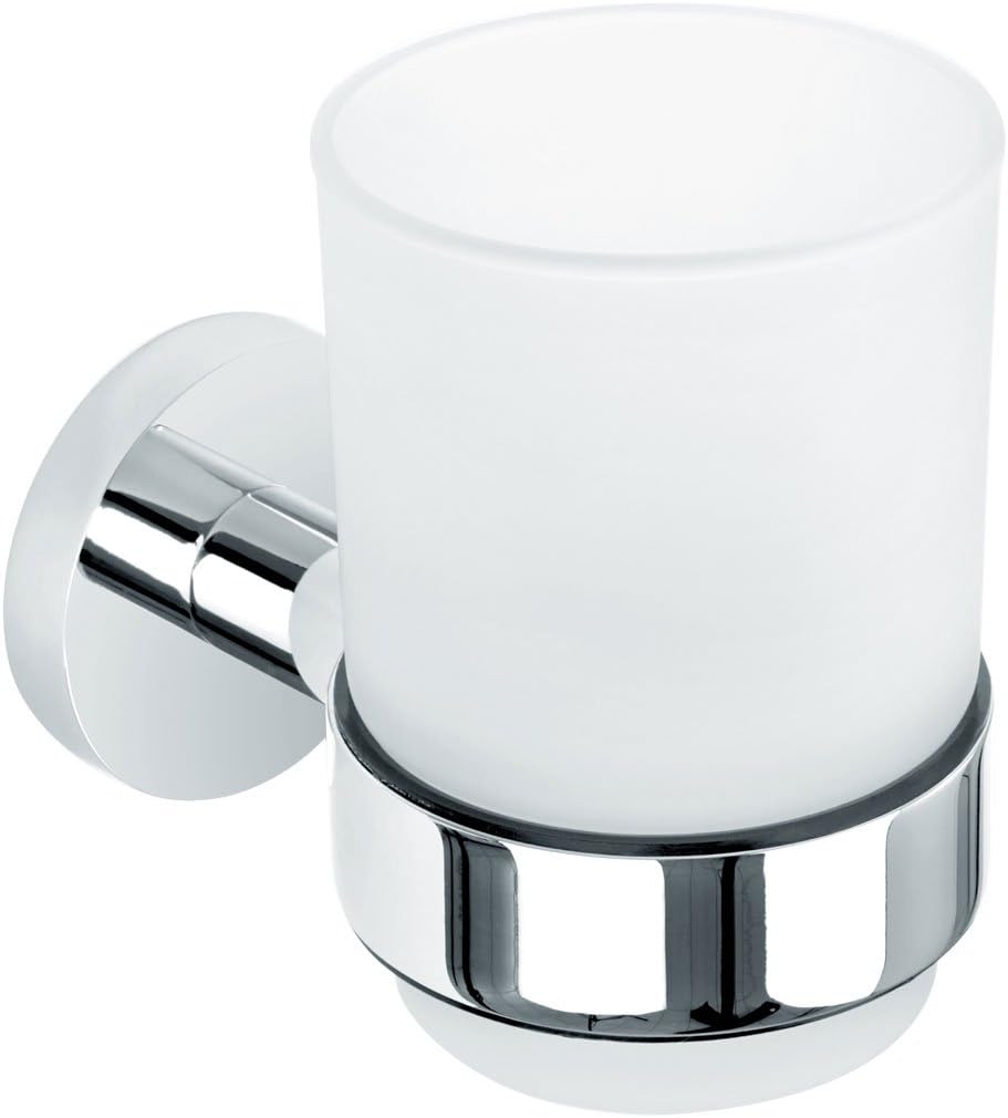 Nicol 7122000 EOS Wall Mount Chrome Plated Brass with Glass Cup, Metal, Chrome, 8.2 x 13.0 x 15.0 cm