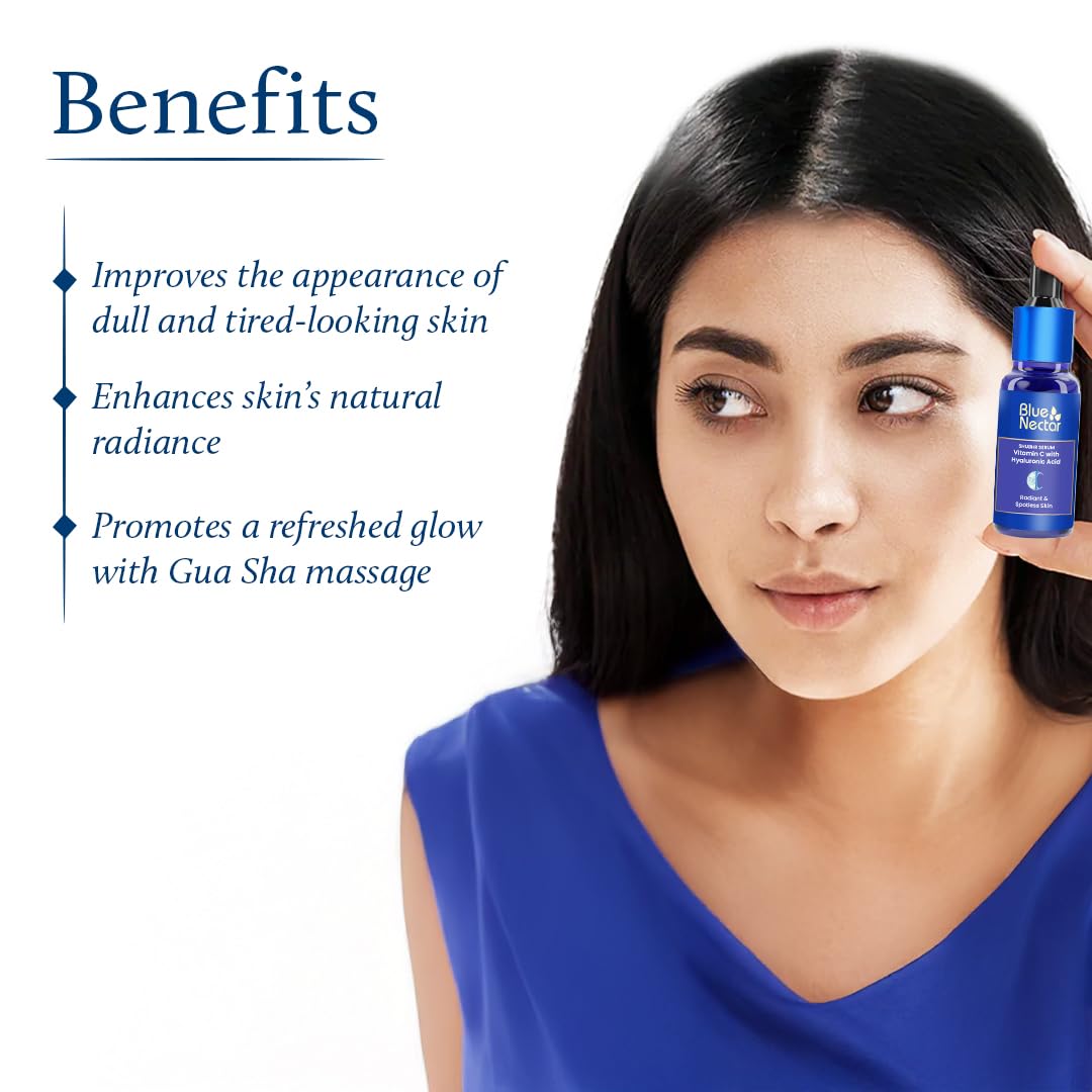 Blue Nectar Vitamin C Serum for Oily Skin & Dry Skin with Gua Sha | Plant-Based Face for Glowing Skin & Pigmentation | Hyaluronic Acid Serum for Women & Men (9 Herbs, 1 Fl Oz) - Image 5