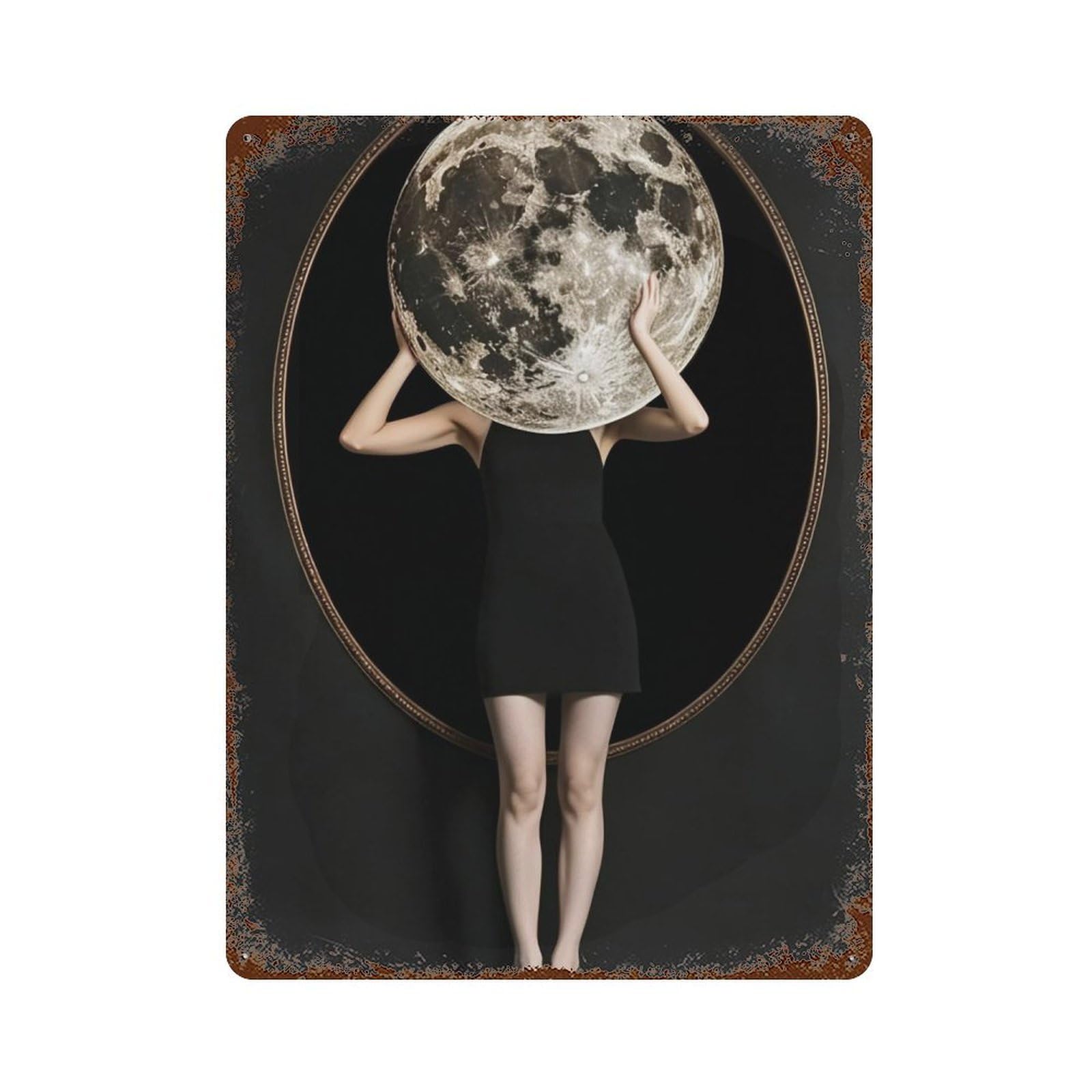 WUJHGRSG Dark Tone Moon Holding Vintage Muse 01 Wall Art Retro Iron Vintage Metal Tin Sign Poster Modern Decor for Home Cofffee Club Bar Shop Style 40x30cm