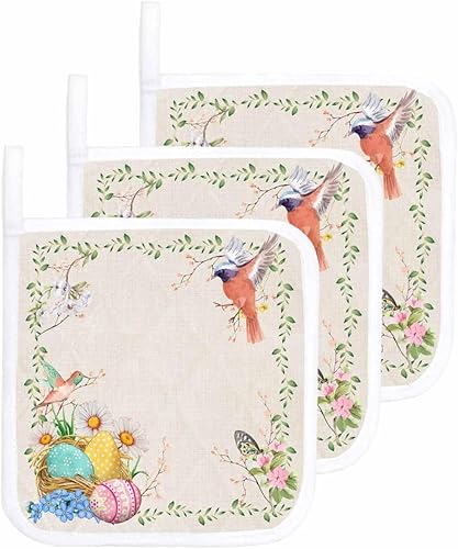 Miniatura 7 de 2 Packs Easter Basket Eggs Pot Holders Sets for Kitchen,Oven Pan Plate Bowl Pads Heat Proof Mat with Hanging Loop,Terry Cloth Potholders Soft Grip