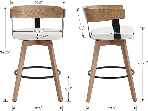 Miniatura 2 de DUOMAY Juego de 1 taburetes de bar giratorios de 26 pulgadas de altura de mostrador con reposapiés, taburete de bar moderno de madera con asiento
