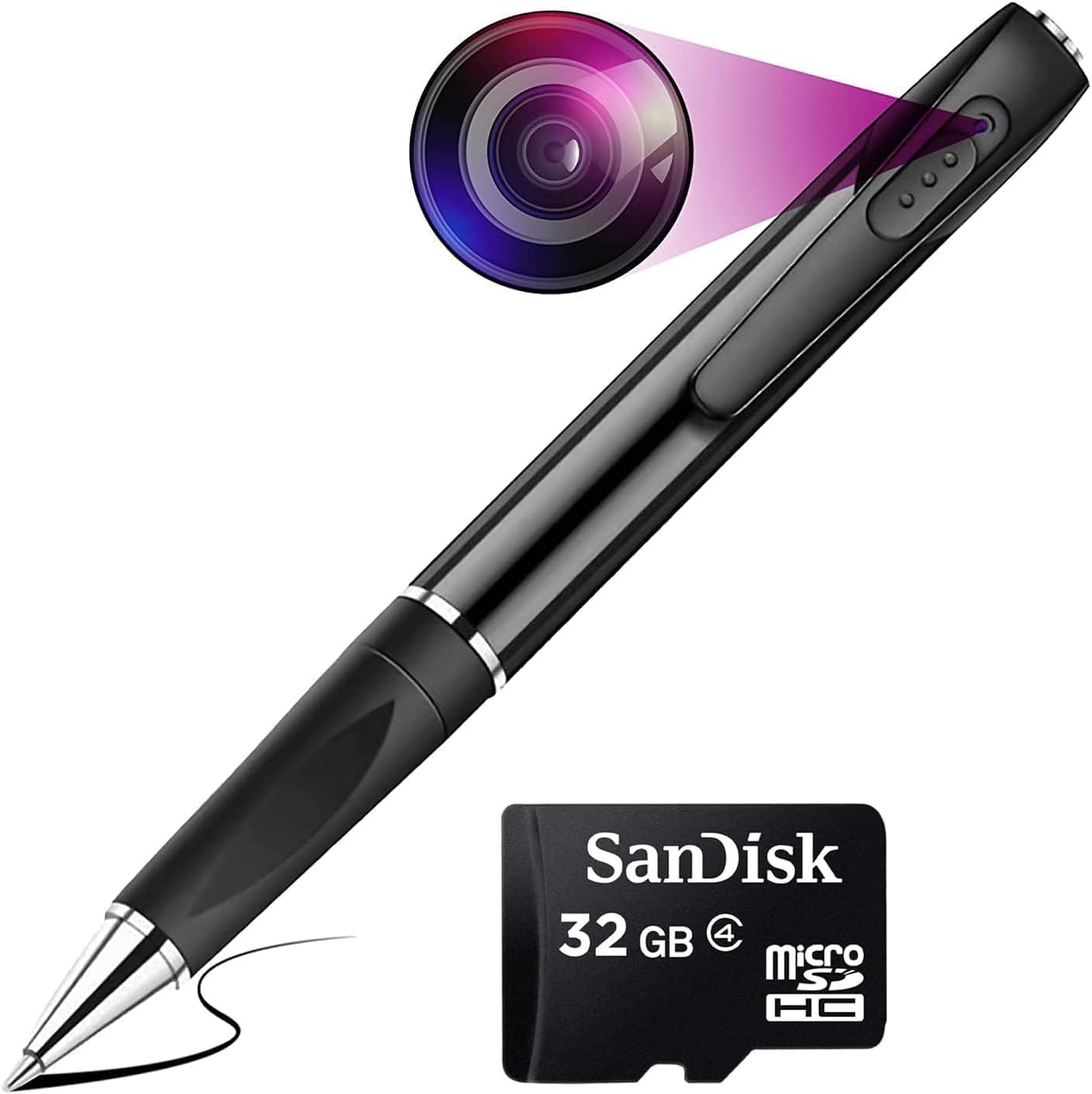 Pen Camera 4k Full HD 1080p Video and Audio Recorder, 32GB Memory Card Included, HD Video Recording 90 Minutes, Portable Indoor V8 Black