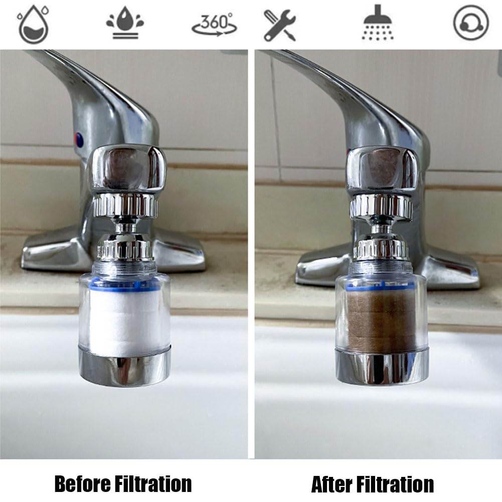 Filtro Rotante 360° Rubinetto Casa Adattatore Universale Filtro Anticalcare Rubinetto 360° - 8 Ricambi Cotone PP Filtro Acqua Per Cucina E Bagno