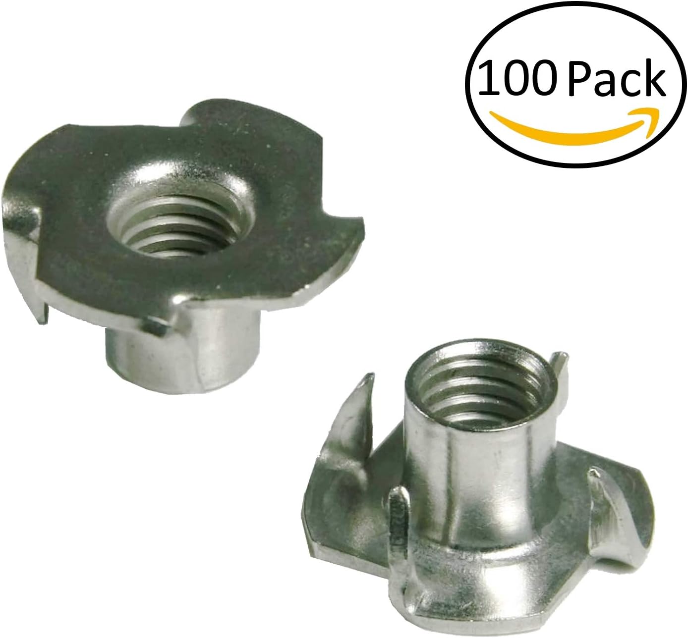 1/4"-20 T Nuts - 4 Prongs - Zinc Plated -for Cabinetry, Rock Climbing Walls, Woodworking, etc. - .25 Dia. - 100 pcs.
