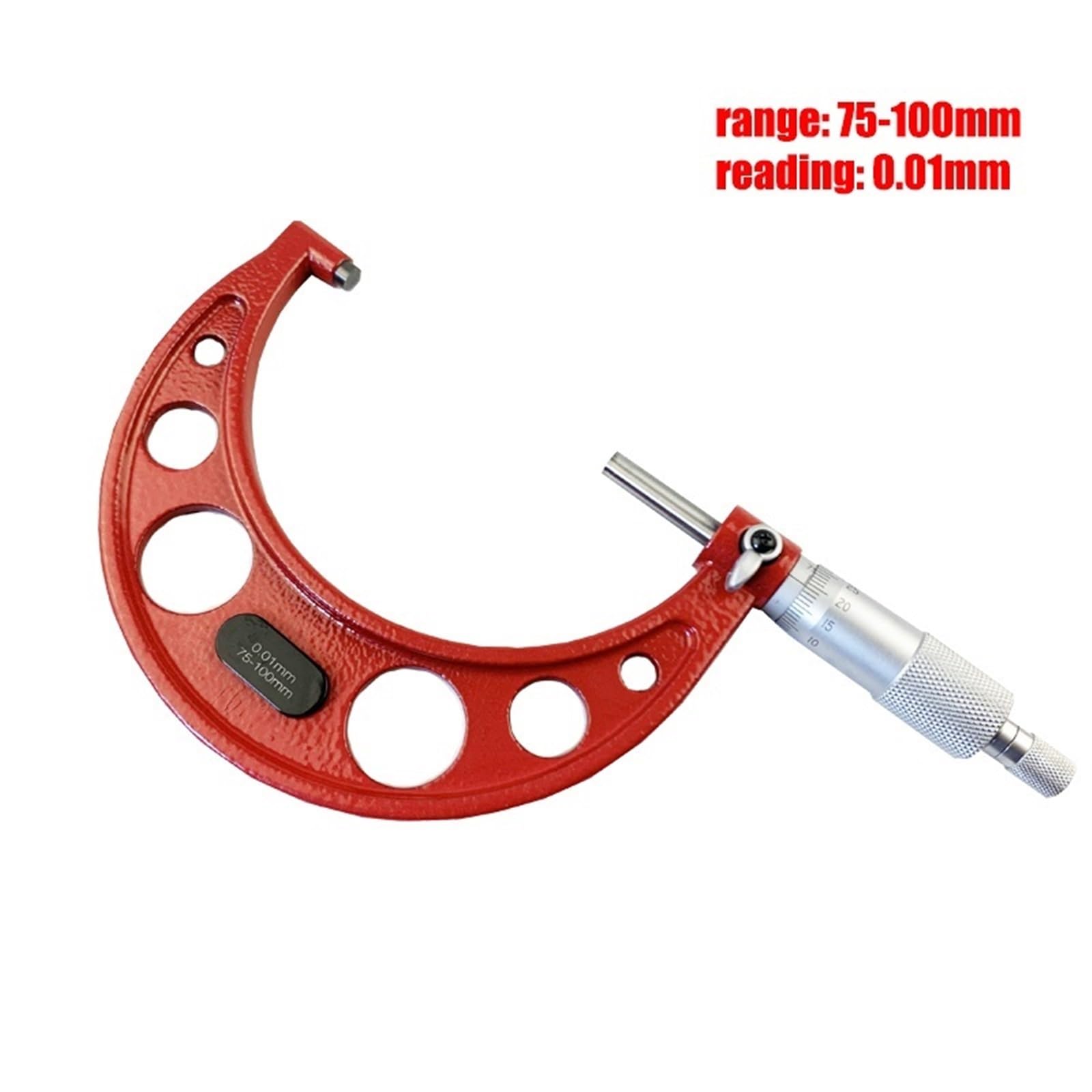 Bügelmessschrauben 0-25 mm-50 mm-75 mm-100 mm Außenmikrometer-Set mit Standards, Ratschenanschlag, 0-100 mm Bereich, 0,01 mm Teilung (4-teiliges Set)