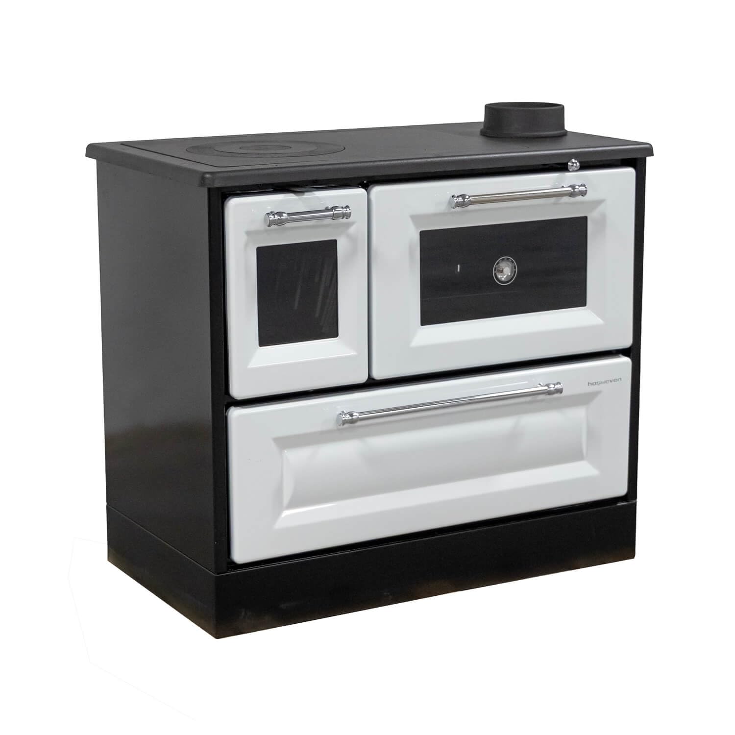 Stufa a legna con forno e piano cottura 4012 bianco forno a legna 8 kW, forno a legna multiuso, camino, stufa da cucina