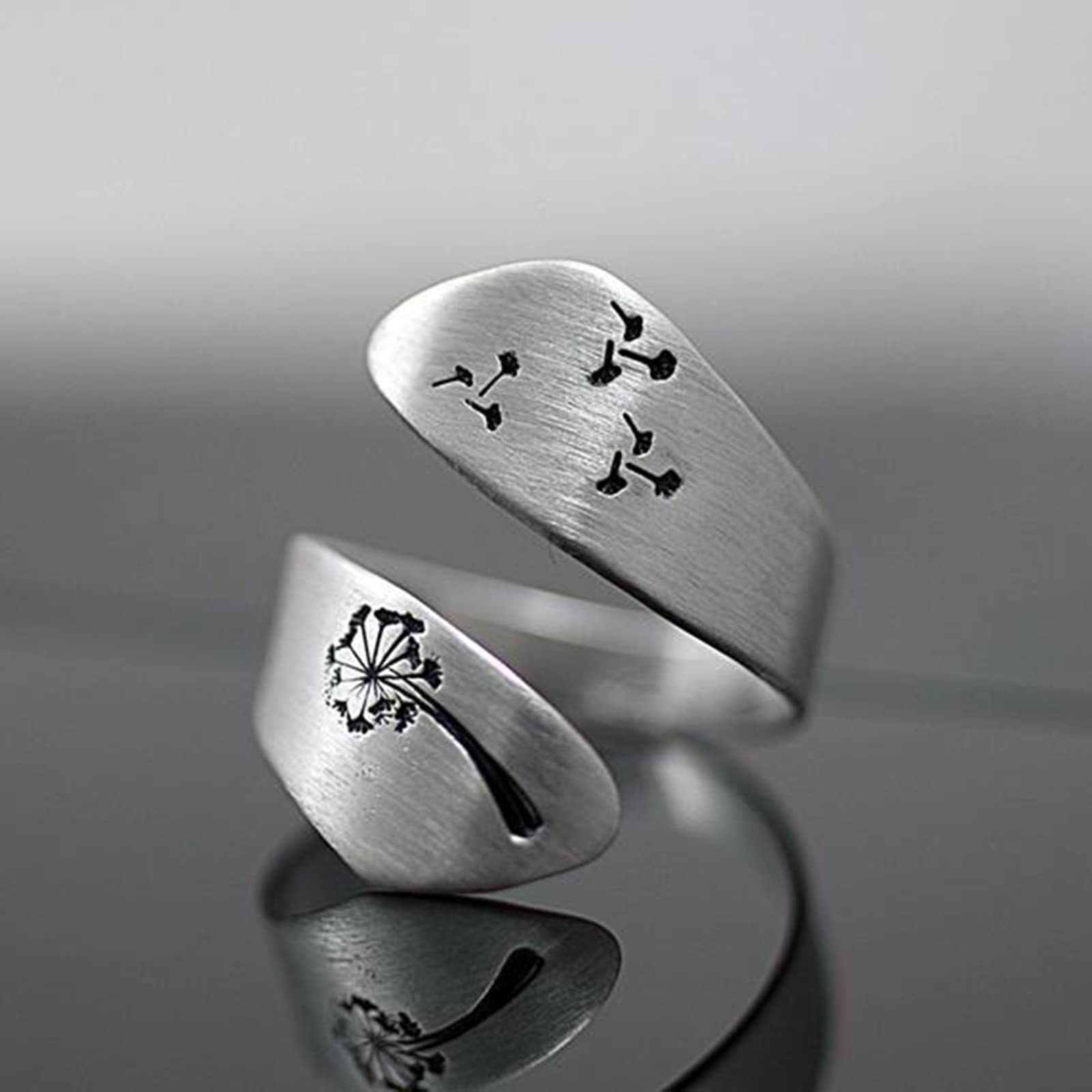 Anello dente di leone Dente di leone Anello aperto regolabile Unico Fidanzamento Anniversario Wrap Anello a fascia aperta per le donne Uomini Dainty Finger Jewelry Argento