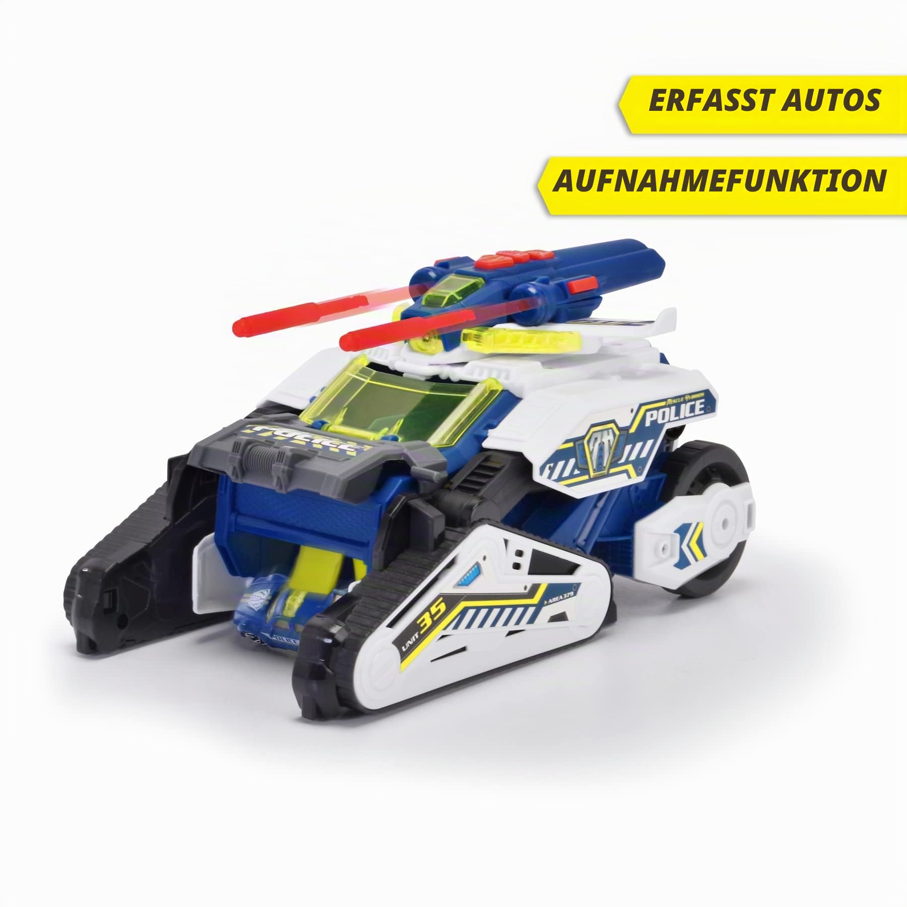 Dickie Toys Rescue Hybrids Polizei-Fahrzeug Police Bot (35 cm) - futuristisches Polizeiauto (groß) mit Transform-Funktion & weiteren Features, Spielzeug mit Licht & Sound für Kinder ab 3 Jahren