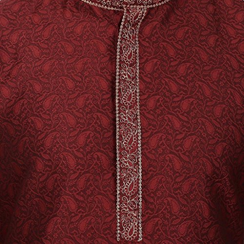 Kurta tradicional de seda para bodas y galas pijama bordado granate de hombre en talla 42 4