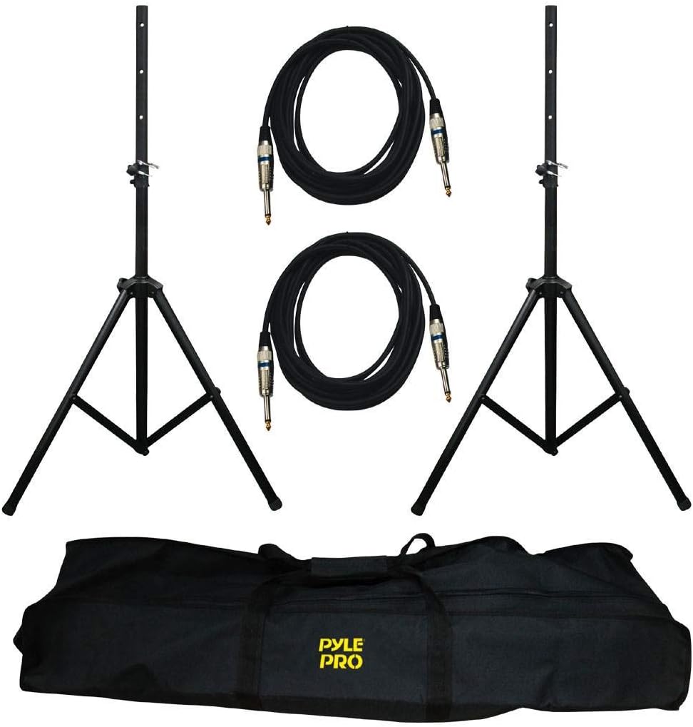 - Universal Stand Kit-Height Adjustable 3.6’ -5.6’ Tall Sound Equipment Tripod Mount for Speakers w/ 35mm Insert-Home, Stage, Studio Use-(2), 21’ ft 1/4" Audio Cable (PMDK102)