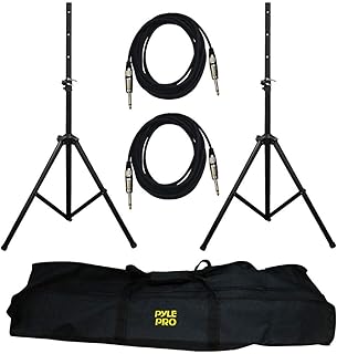 Pyle Universal Stand Kit-Height Adjustable 3.6’ -5.6’ Tall Sound Equipment Tripod Mount for Speakers w/ 35mm Insert-Home, Stage, Studio Use-(2), 21’ ft 1/4" Audio Cable (PMDK102)