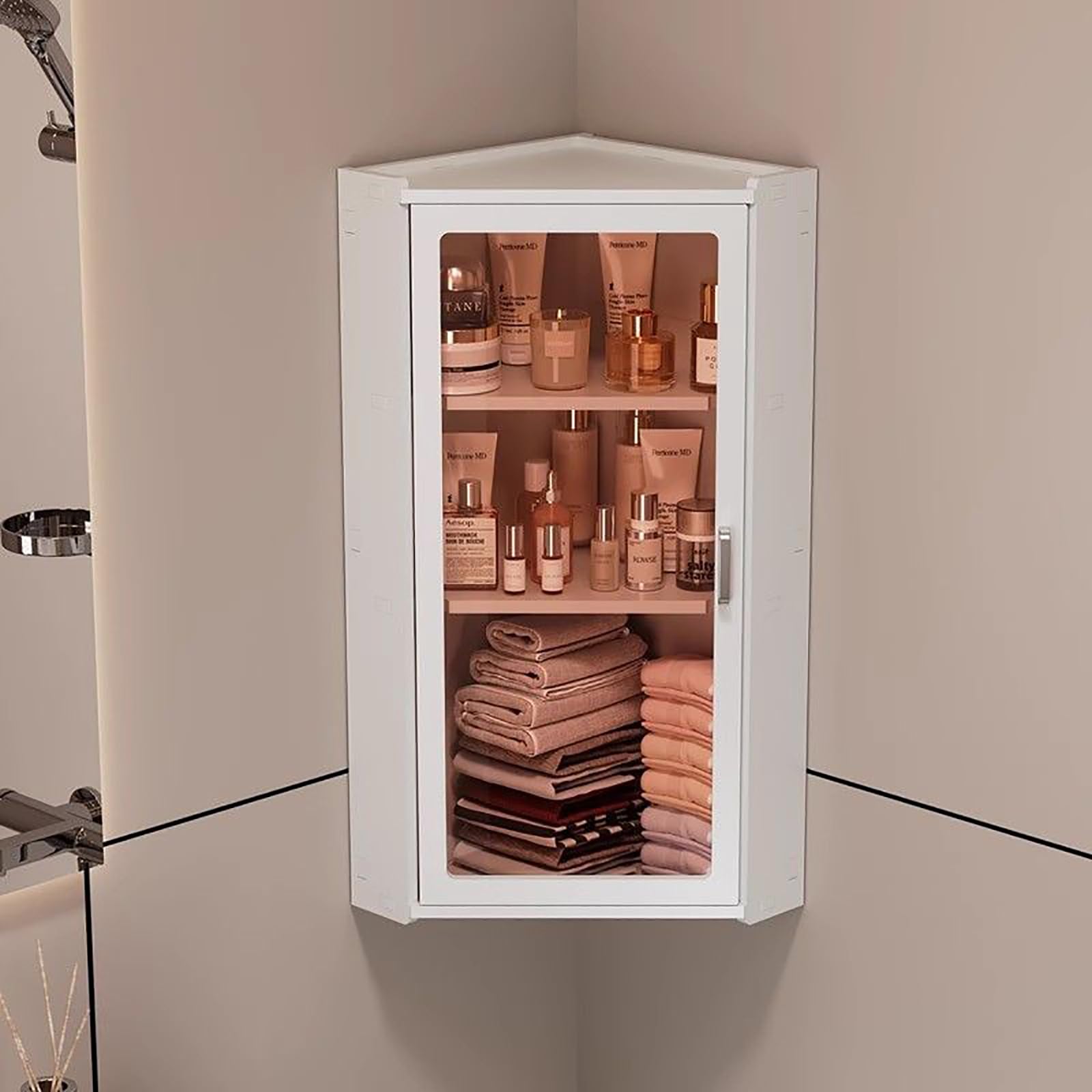 MESCXTY 3-Tier Corner Spice Rack for Kitchen,Small Medicine Cabinet,Bathroom Cabinets Wall Mount with Door,Compact Hanging Cabinets(25 * 70 cm/9.8 27.6 in, Brown)
