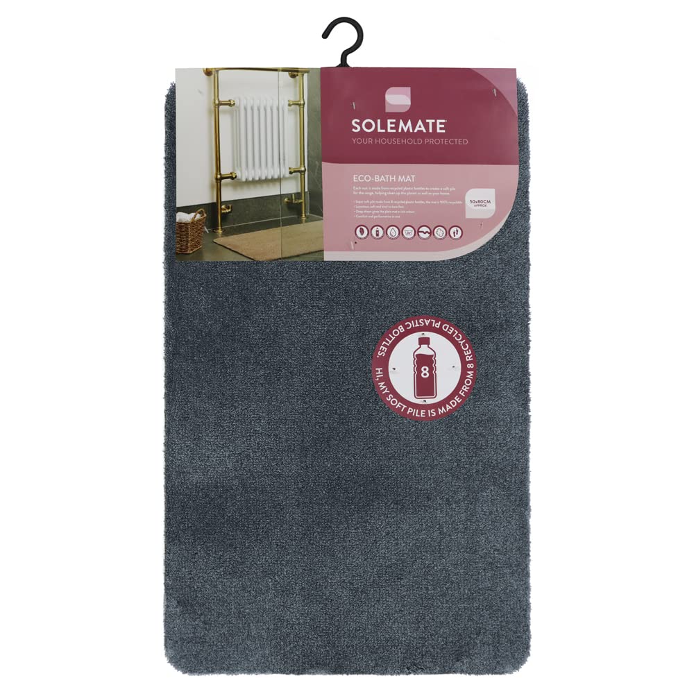 JVL Solemate Eco-bath Mat 50x80cm Dark Grey - Absorbent Recycled Material Bath Mat