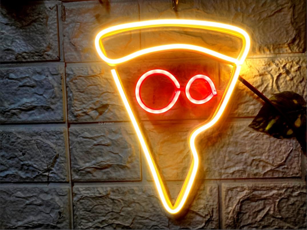 SG PRINT PIZZA SLICE LED Neon Signs Light LED Art Decorative Sign - For Wall Decor, Home Restaurants, Wedding Birthday Party Decor, Bar Decor, Mini Bar, Cafe(8X6 INCH) Warm White, Red-image-41