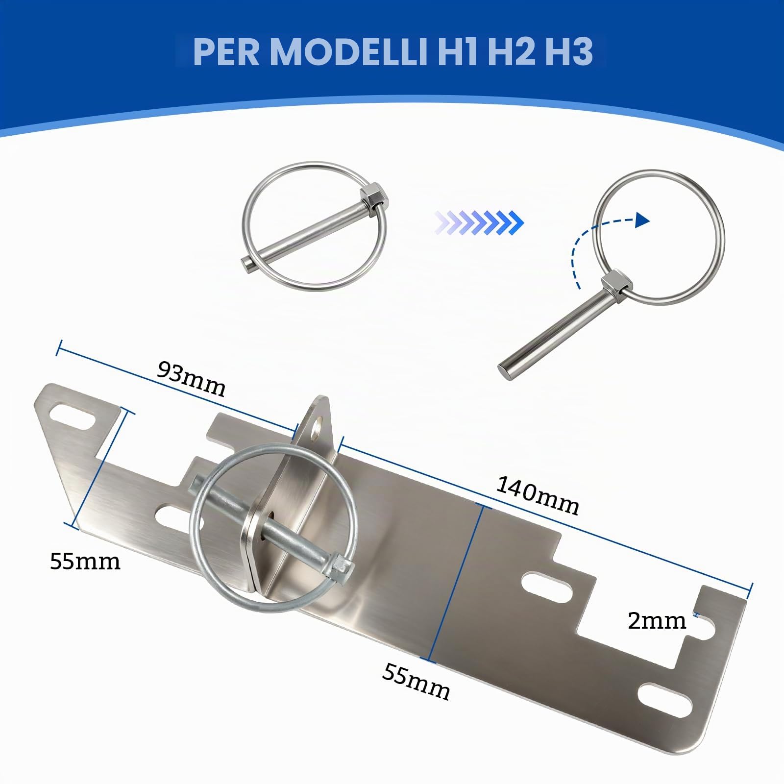 Blocco di sicurezza per portellone per Fiat Ducato, Jumper, Boxer X250 X290 H1/H2/H3 – Dispositivo antifurto con perno ribaltabile, accessorio per camper