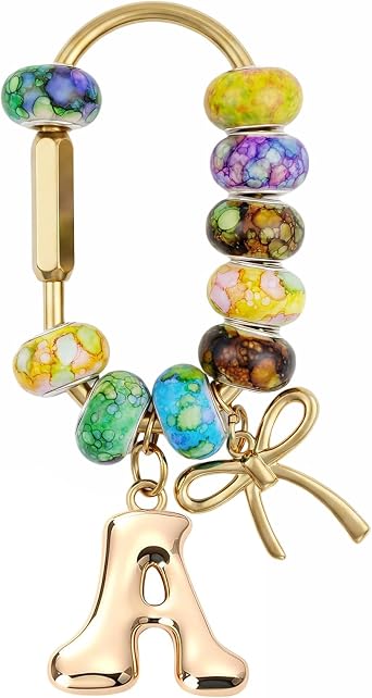 Initial Bag Charm for Women, Letter Keychain with Colorful Beads, Purse Charm for Handbags Backpacks