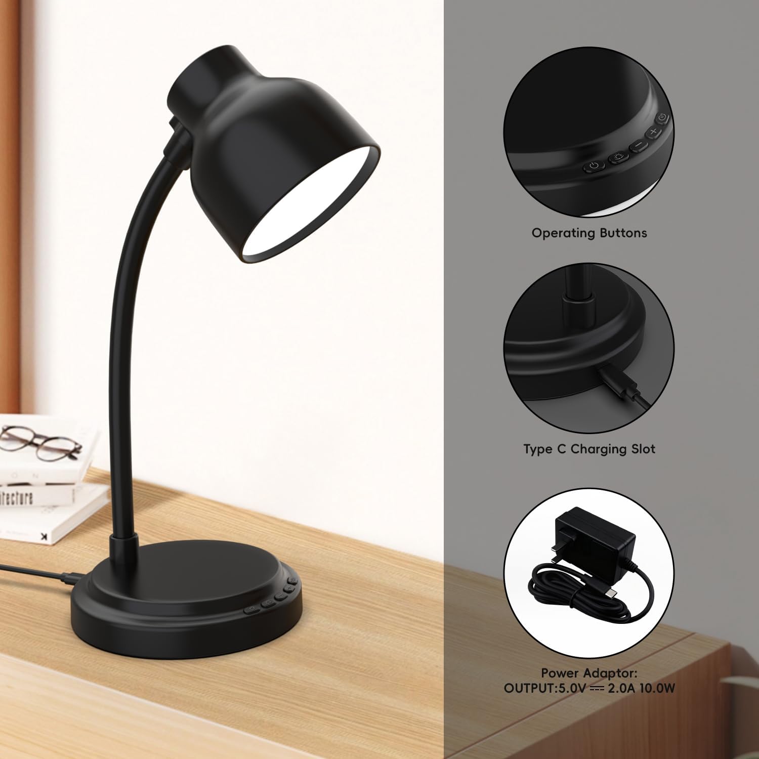 LED Desk Lamp With 96 LEDs,High lumens Table lamp,Desk Lamp for Office Home,4 Brightness Dimmable Flexible Table Lamp,Reading Light with a Timer Function for Bedside, Office, and Study Desk Use(Black)