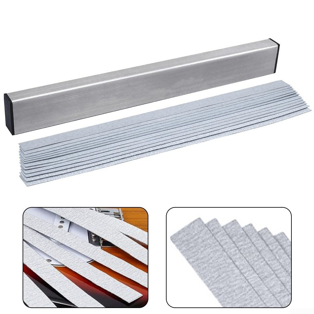 Barre de nivellement de guitare, kit de polissage de frettes de guitare, barre de nivellement pour manche de guitare avec 6 papiers abrasifs de rechange