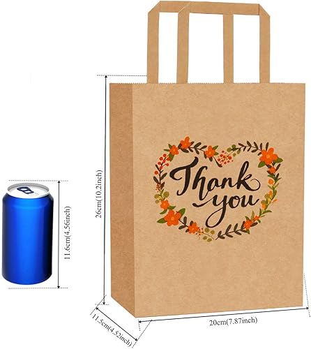 Miniatura 5 de 50 bolsas de regalo de agradecimiento a granel, 8 x 4.75 x10 pulgadas, bolsas pequeñas de regalo de papel de estraza con asas, bolsas para regalos