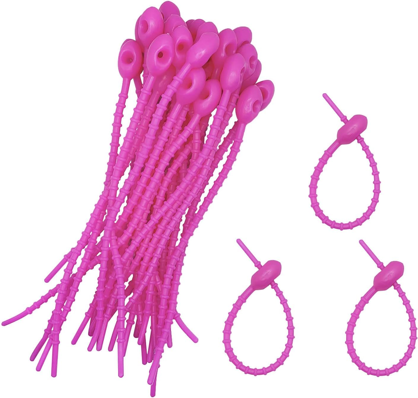 30pcs Silicone Self Locking Reusable Zip Ties for Fixing Bundling Organizing 4.7in Pastel Color Soft Cord Cable Strap Multi Purpose Twist Tie Clip for Garden Plant Home Kitchen Office (Hot Pink)