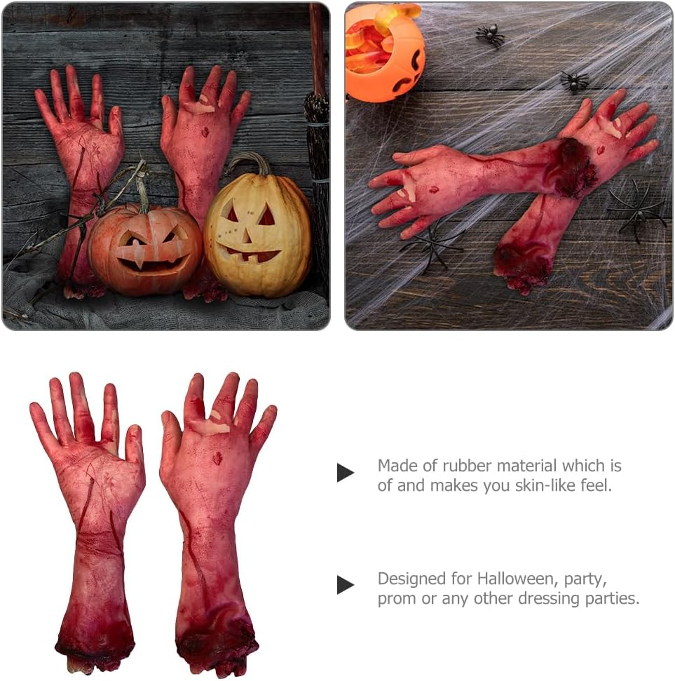 NUOBESTY Broken Hand Halloween Decoration Severed Limb Prop Realistic Bloody Dead Hand for Party Scary Home Display 11.8 Inch