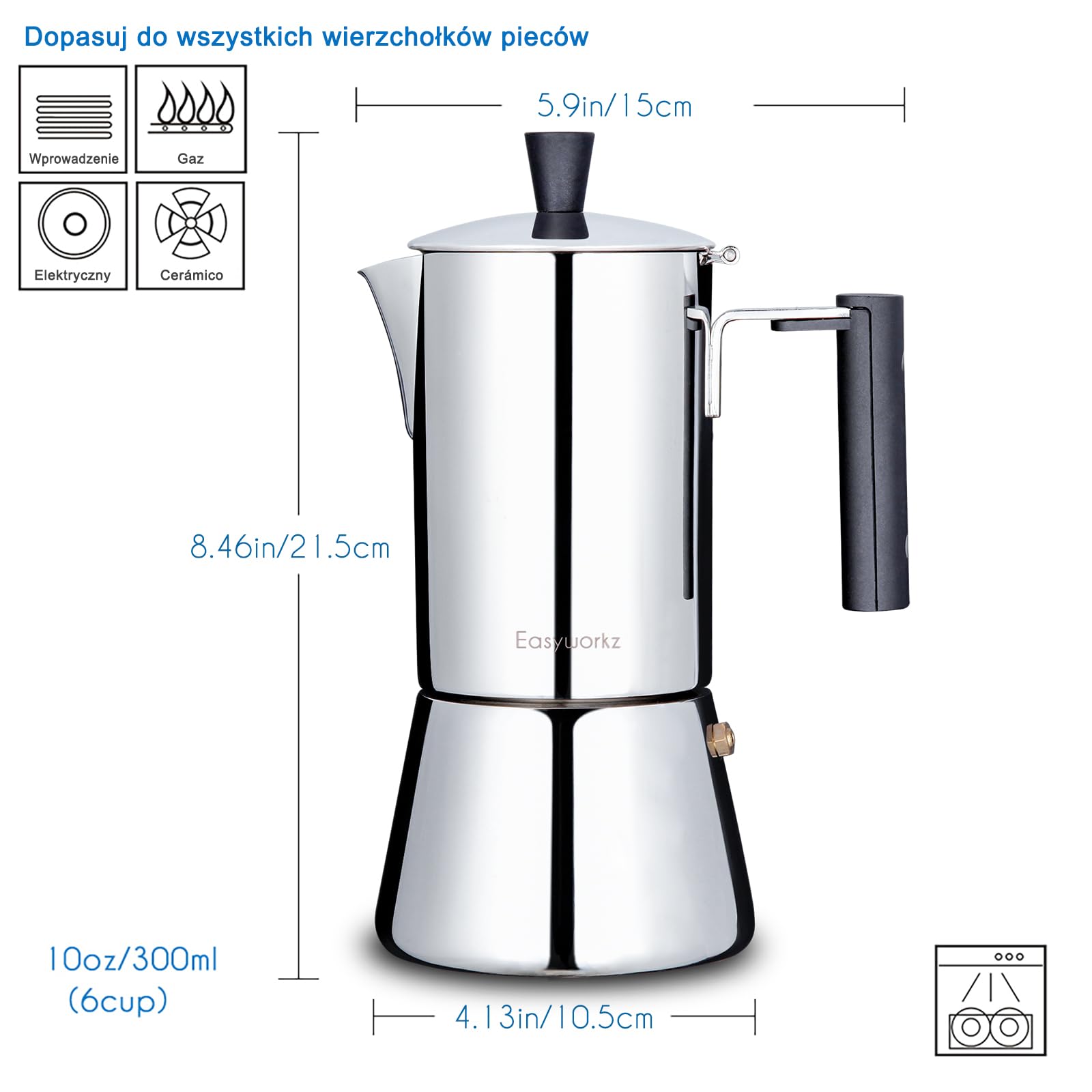 Easyworkz Stovetop Espresso Ekspres 300ml Ekspresy do kawy Moka Pot ze stali nierdzewnej