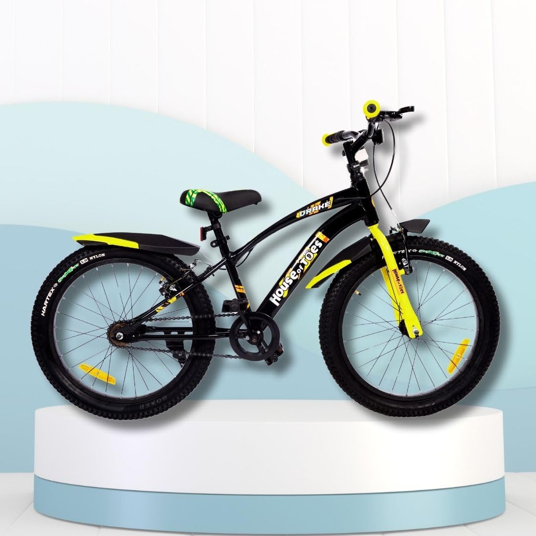 HOUSE OF TOES Drake Bicycle for Kids 7 to 9 Years Boys & Girls 20T Inches | 90% Assembled | Training Wheels | Water Bottle | Internal Rooting Cable | Tyre Tube (Black Frame with Yellow Graphics) (B0D654964K) Amazon Price History, Amazon Price Tracker