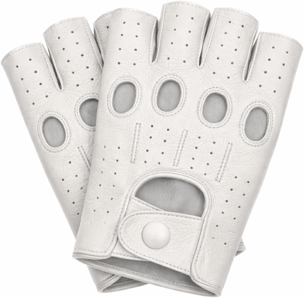 Riparo Leather Fingerless Driving Gloves for Men – Perforated Half Finger Leather Gloves for Driving, Motorcycle Riding & Cycling – Classic Snap Closure, Breathable Grip Control