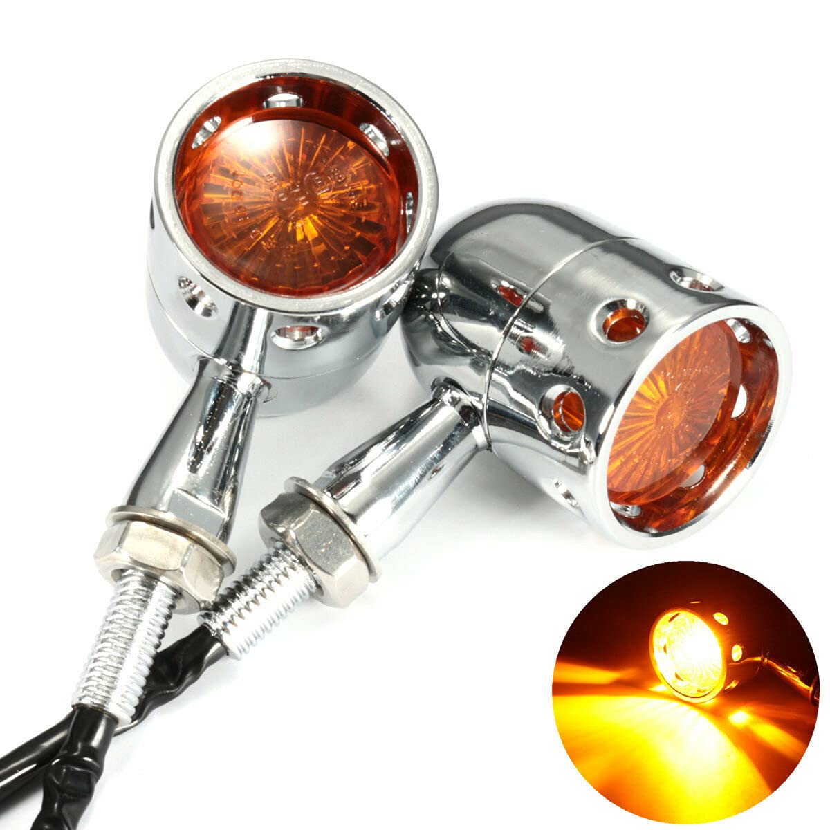 Para 12V Motocykl Amber Kierunkowskaz Kierunkowskaz Lampka Hollow - Chrom