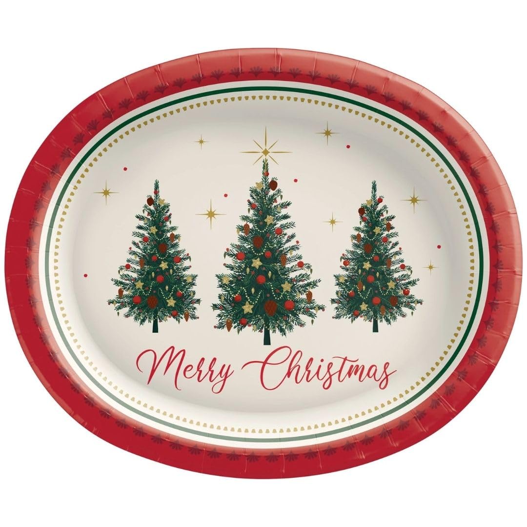 amscan Eleganti piatti ovali multicolore sempreverdi (25,4 x 30,5 cm), confezione da 8, piatti usa e getta di alta qualità per feste ed eventi