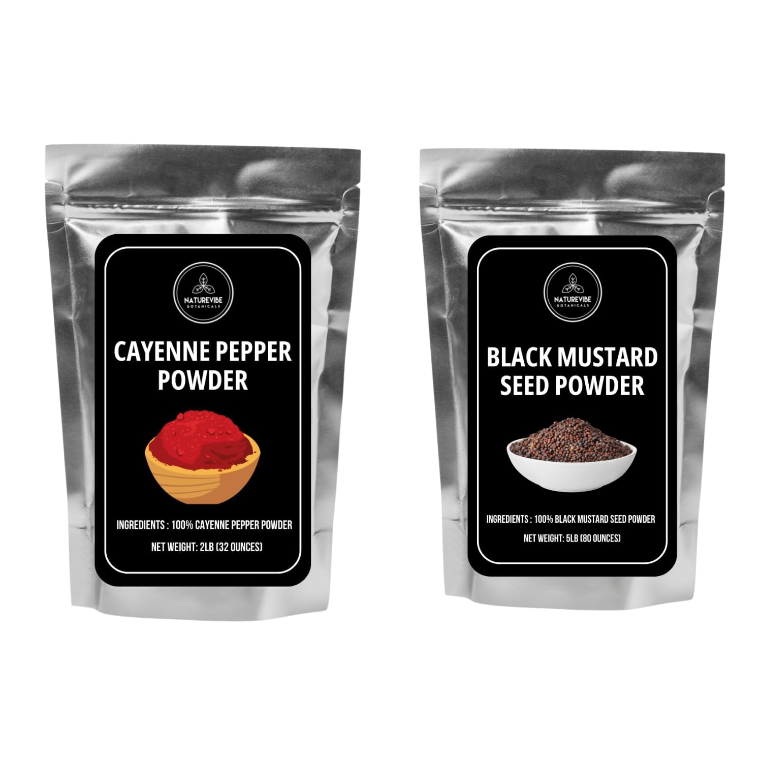Cayenne Pepper Powder 2lb and Black Mustard Powder 5lb | Premium Quality Spice Combo | Pure & Fresh | Value Combo Pack