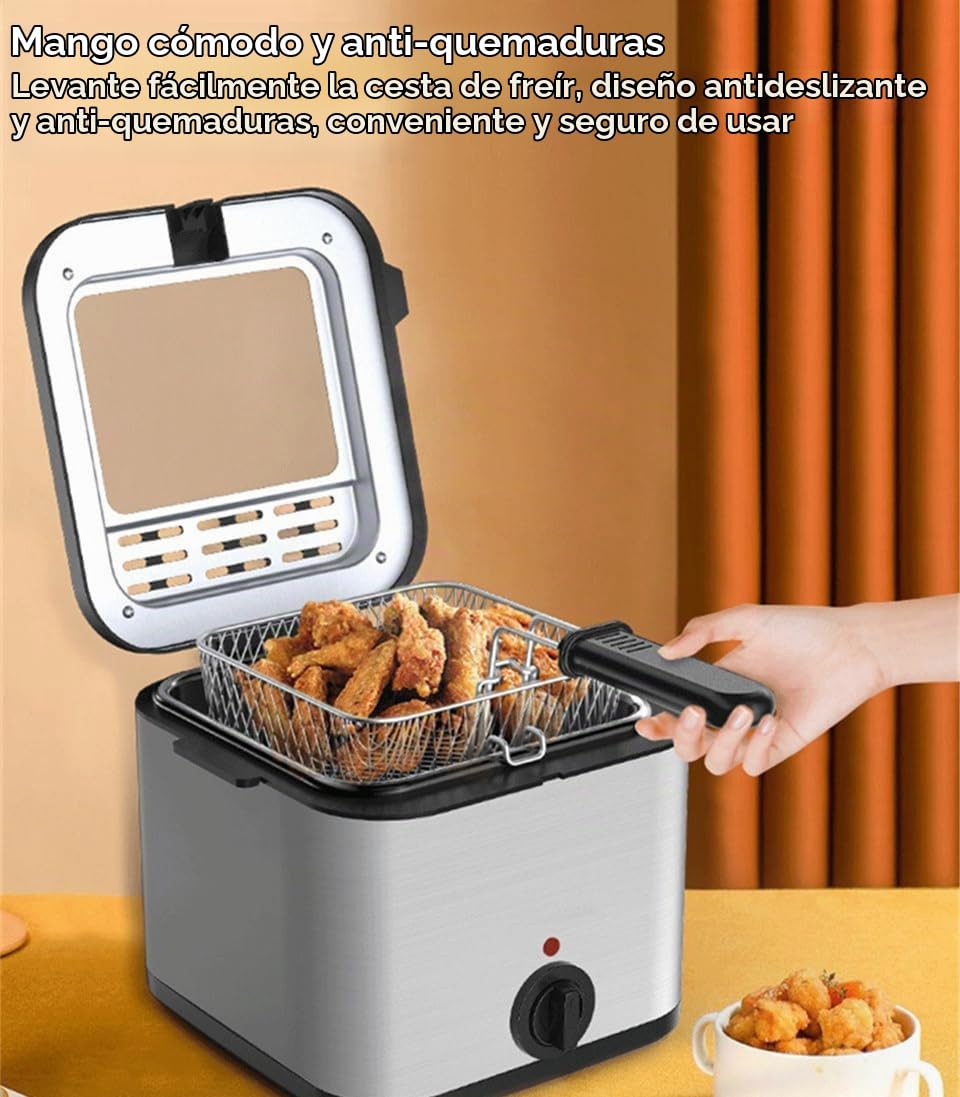 Freidora Eléctrica con Cesta, Freidora de Aceite en Acero Inoxidable de 2,5L para Uso Doméstico – Freidora Patatas, Pollo y Aperitivos